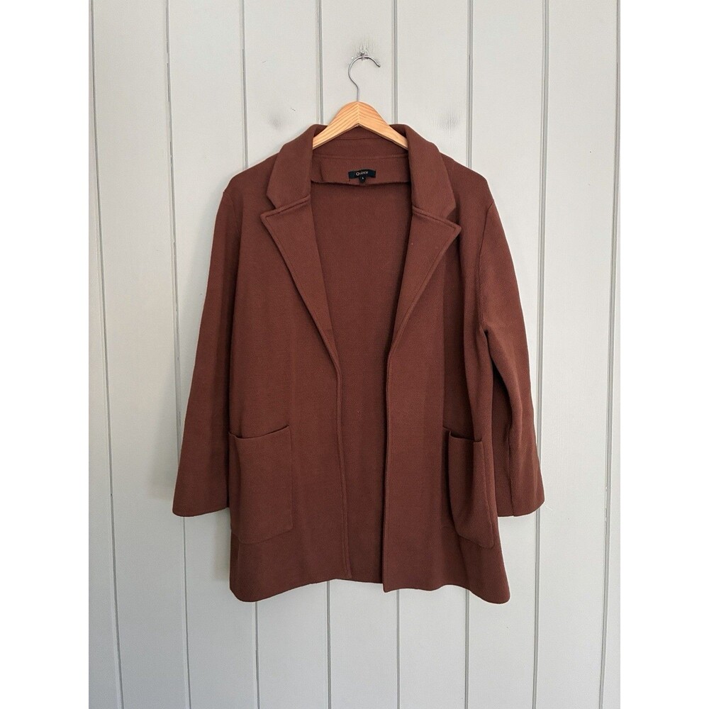 Quince Knit Blazer L Large 100% Organic Cotton Pockets Cappuccino Brown